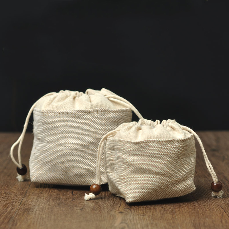 Bulk cheap linen drawstring bag with logo custom