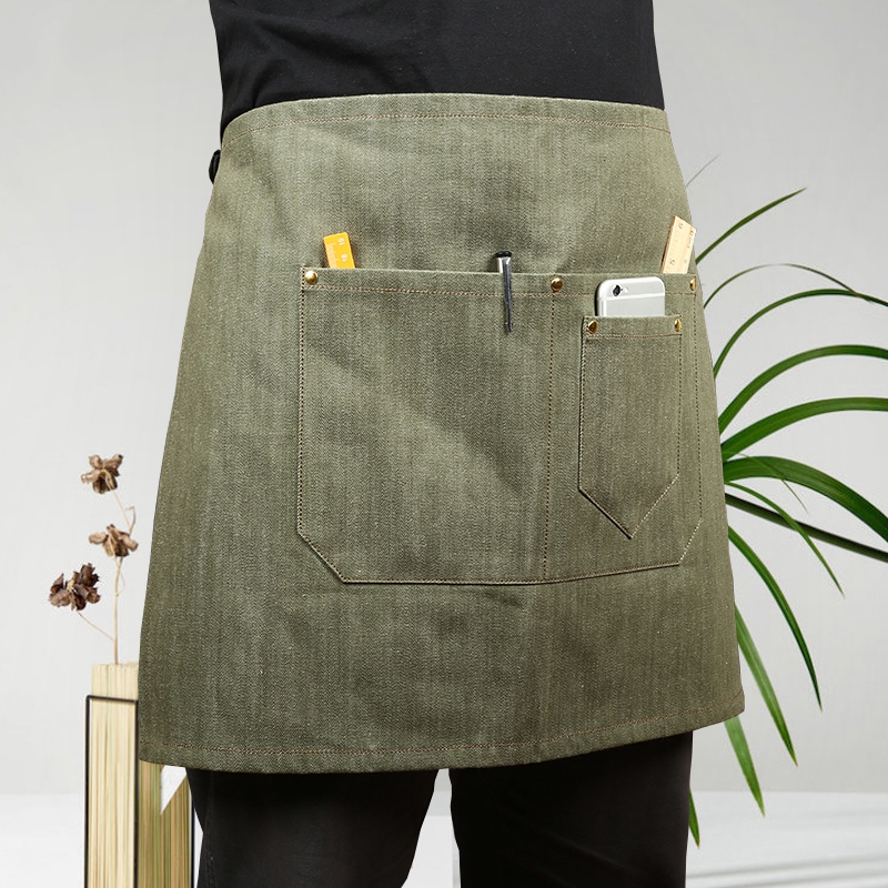 Wholesale Durable Denim Fabric Waist Apron With Cowhide Straps