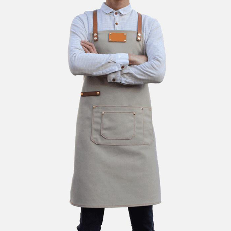Leather Straps Combine Washed Canvas Barber Work Apron