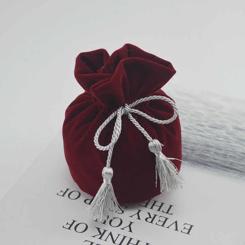 Portable flocking handmade drawstring small jewelry velvet gift bag