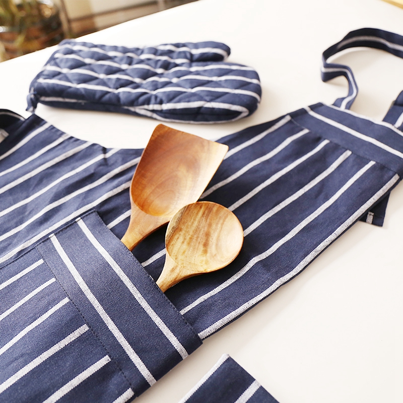 Simple fashion plain color potholder napkin apron four piece unisex cotton kitchen apron