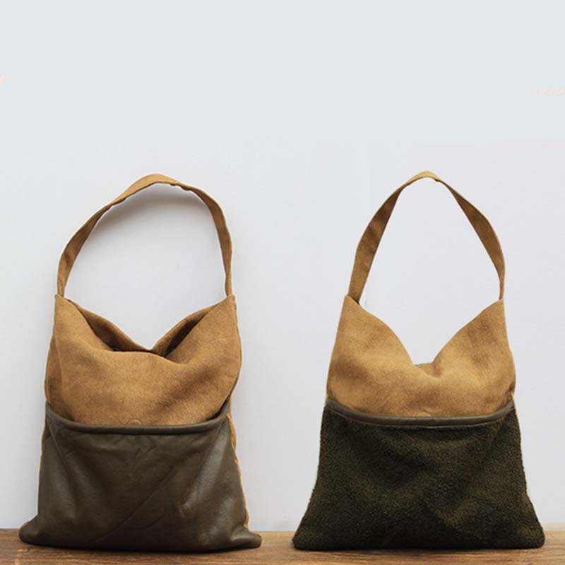 New product burlap and lamb flannel stitching fabric fashion eco friendly high quality low price women cotton linen tote bag
