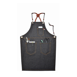 Superior Design Wear-resistant Black Denim Tool Apron with Leather Belts Work Helper for Workshop