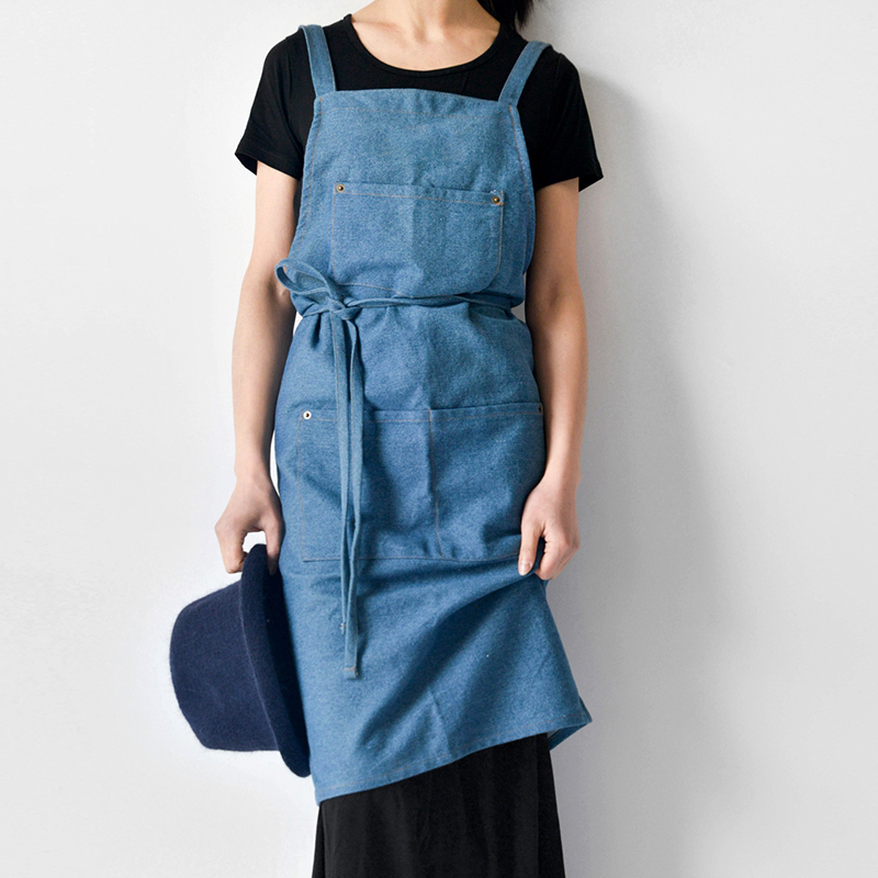 New Rustic Style Full Cotton Washed Denim Super Soft Coffee Tooling Apron Flower Shop Work Overalls
