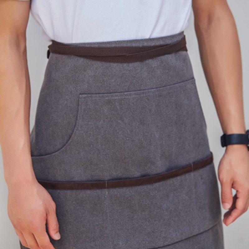 Washed Gray Brown Canvas Half-length Apron for Barista Flower Shop Restaurant Hotel Cafe Overalls Customization Uniforms