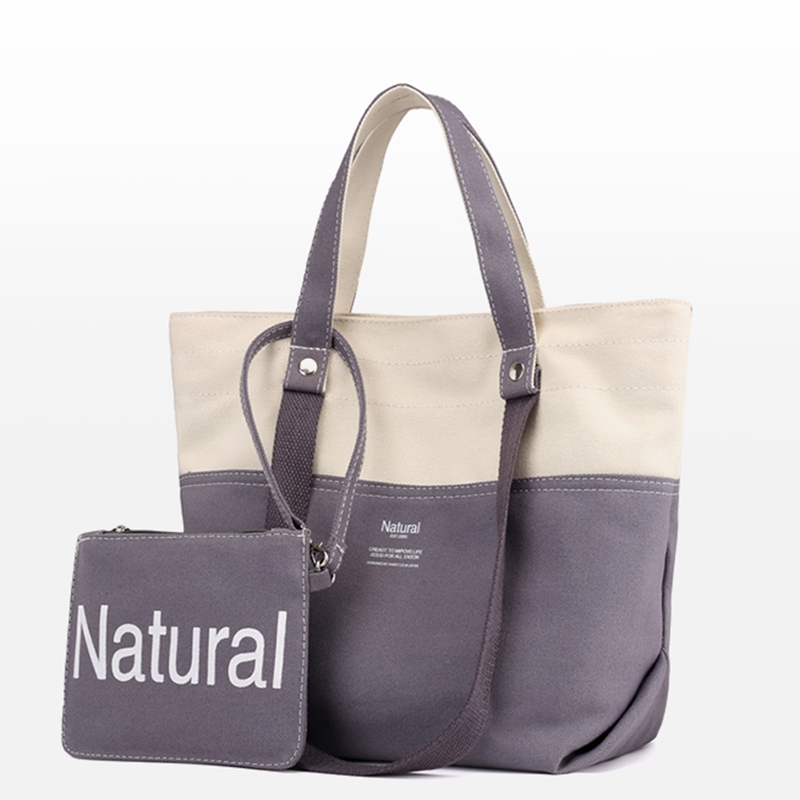 New product promotional price eco friendly recycled canvas tote bag with small zipper bag set sale