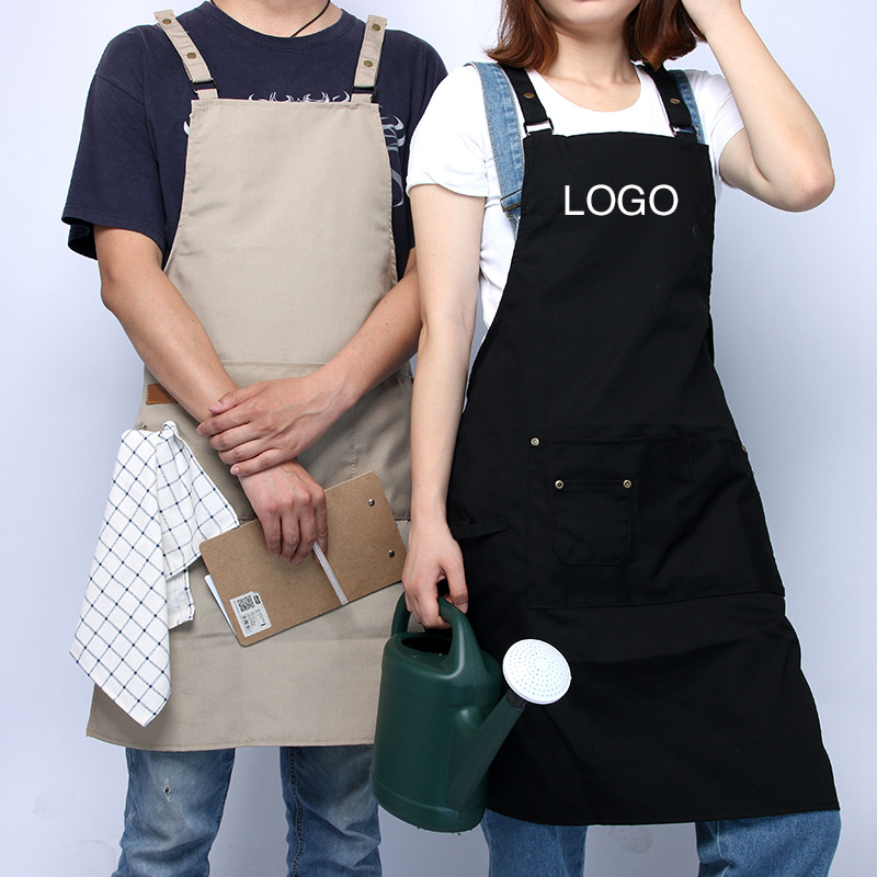 Wholesale Personality Custom Fashion Baking Restaurant Work Clothes Coffee Shop Overalls Polyester Cotton Apron LOGO Printed