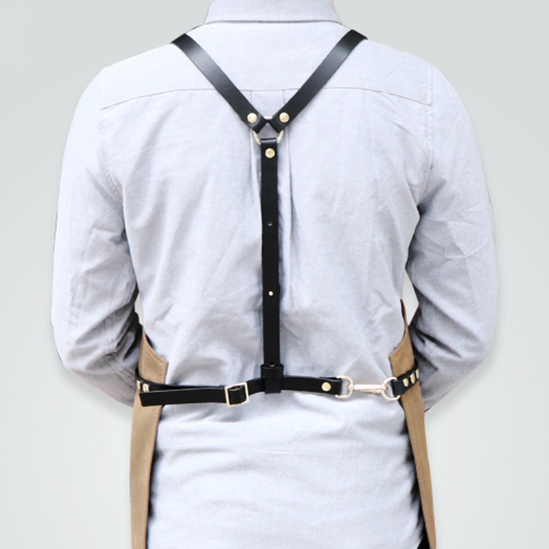 Wear-resistant Thick Canvas Fabric Combine Leather Belts Fashion Tooling Apron for Cafe Or Studio Workwear Custom Logo