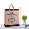 Eco-friendly folding waterproof jute shopping bag tote bag leather handle