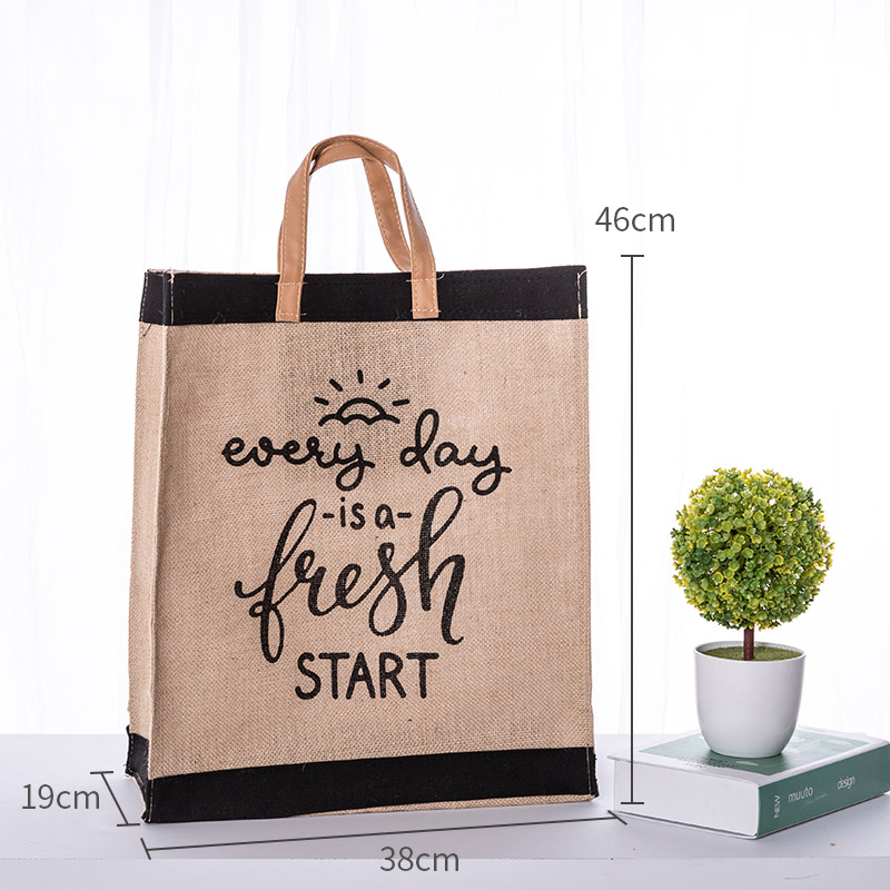 Eco-friendly folding waterproof jute shopping bag tote bag leather handle
