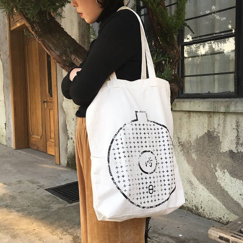 Simple white striped shoulder bag Oxford bag large supermarket green shopping bag