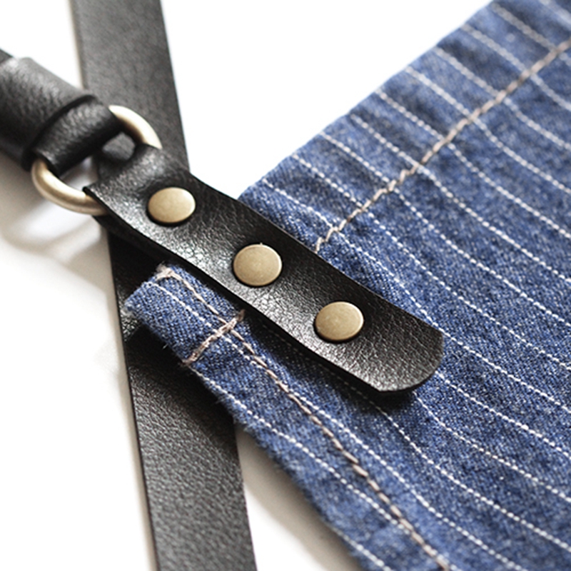 Logo Custom Printing Cotton Fabric Household Kitchen Striped Denim Cooking Apron