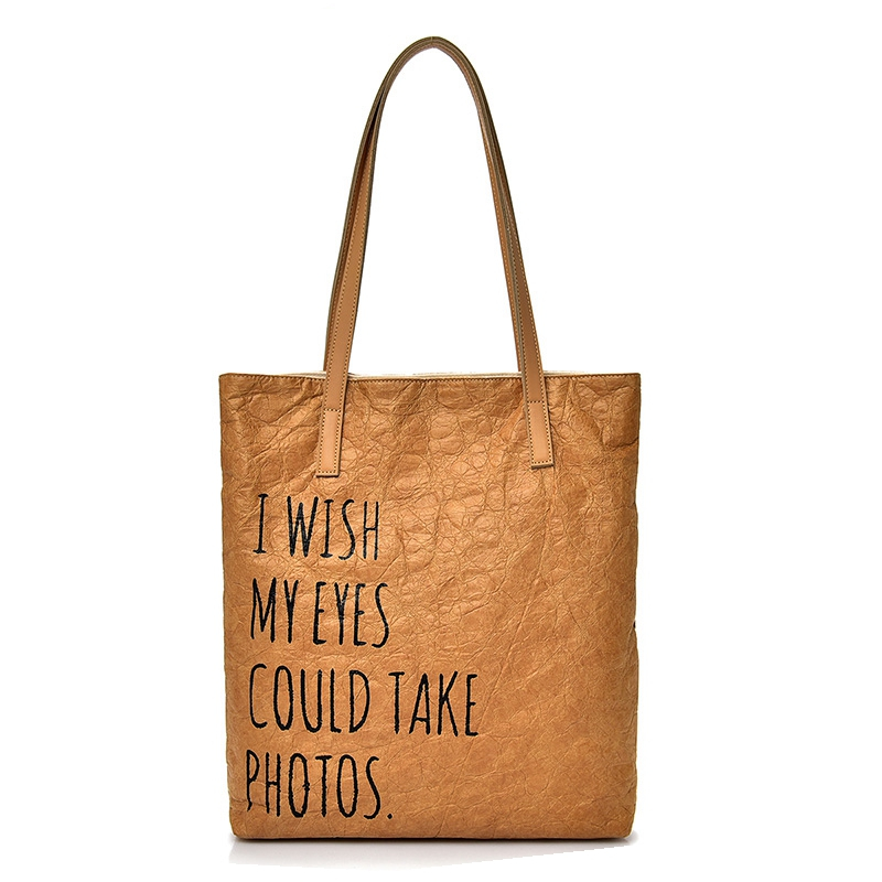 Washed eco friendly tyvek shopping bag cotton linen cloth inner casual tyvek strongshopping tote bag with leather handle