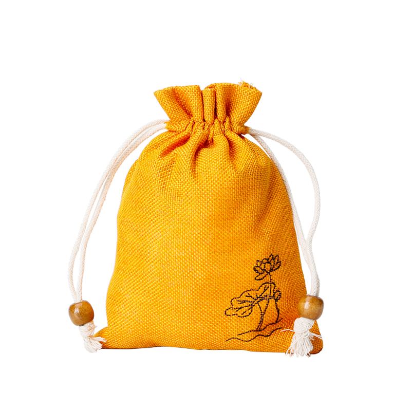 Logo printing eco friendly breathable linen drawstring gift bag