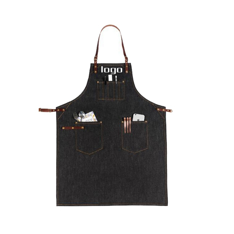 Custom Fashion Durable Denim Tool Pockets Apron for Flowers Shop Hairdresser Coffee Shop Overalls Printing Logo