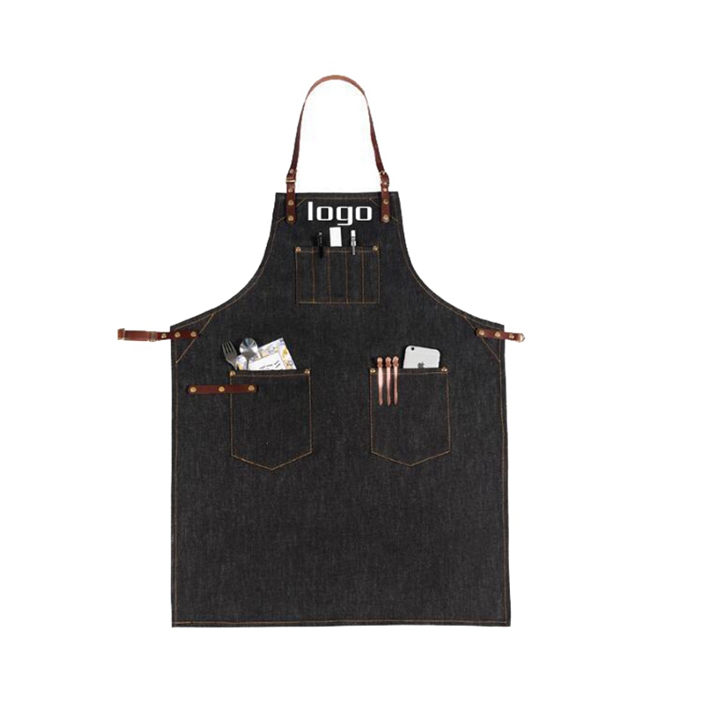 Custom Fashion Durable Denim Tool Pockets Apron for Flowers Shop Hairdresser Coffee Shop Overalls Printing Logo