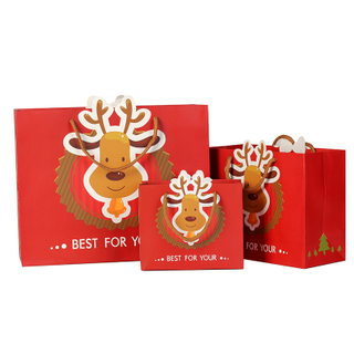 Wholesale colorful present shopping packing custom made merry christmas paper gift bags with handles