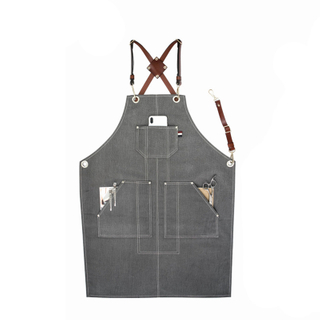 High Quality Exquisite Thick Denim Fabric Leather Straps Work Apron With Pockets LOGO Custom