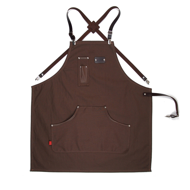 High Quality Canvas Fabric Leather Straps Work Apron With Pockets