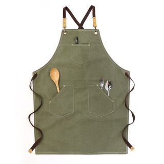  Wholesale customized army green polyester cotton canvas apron barista apron