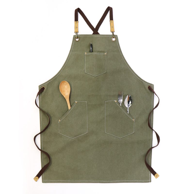  Wholesale customized army green polyester cotton canvas apron barista apron