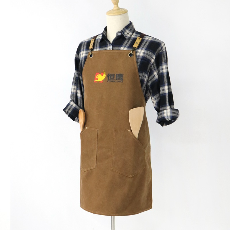 Classic brown foam printed polyester cotton canvas barista apron from China Supplier