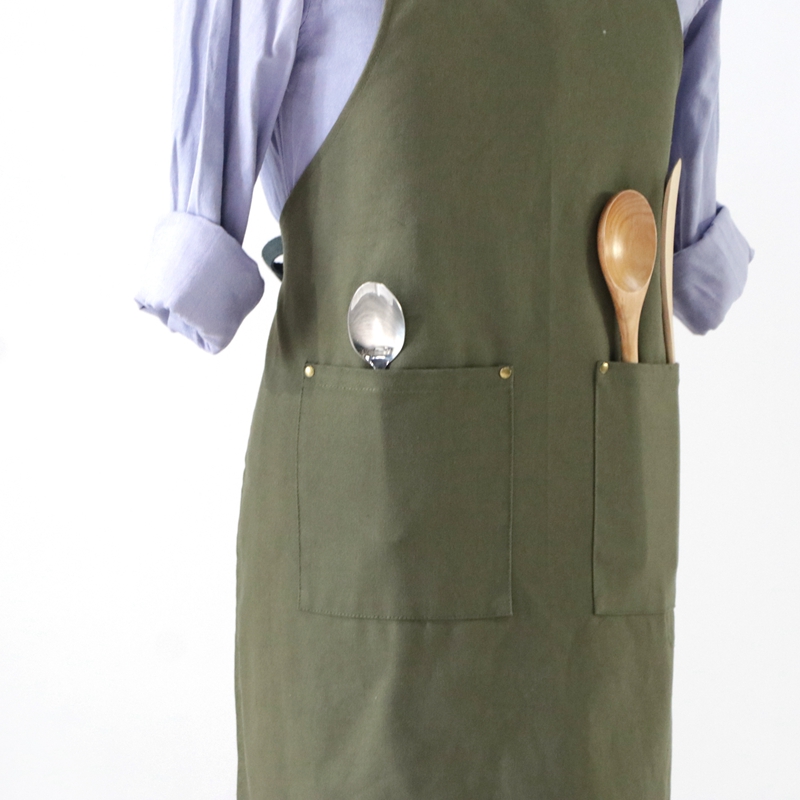 Simple Fashion Army Green Polyester Cotton Canvas Apron Garden Cleaning Work Apron