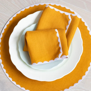 Yellow linen cloth scallop napkins wedding party table decor napkins with custom printing design logo 