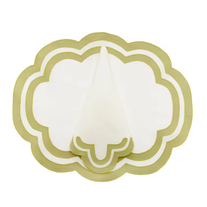 Scalloped Rectangular Linen Applique Placemat Fashion vintage Table Decor Exquisite Mats For Party