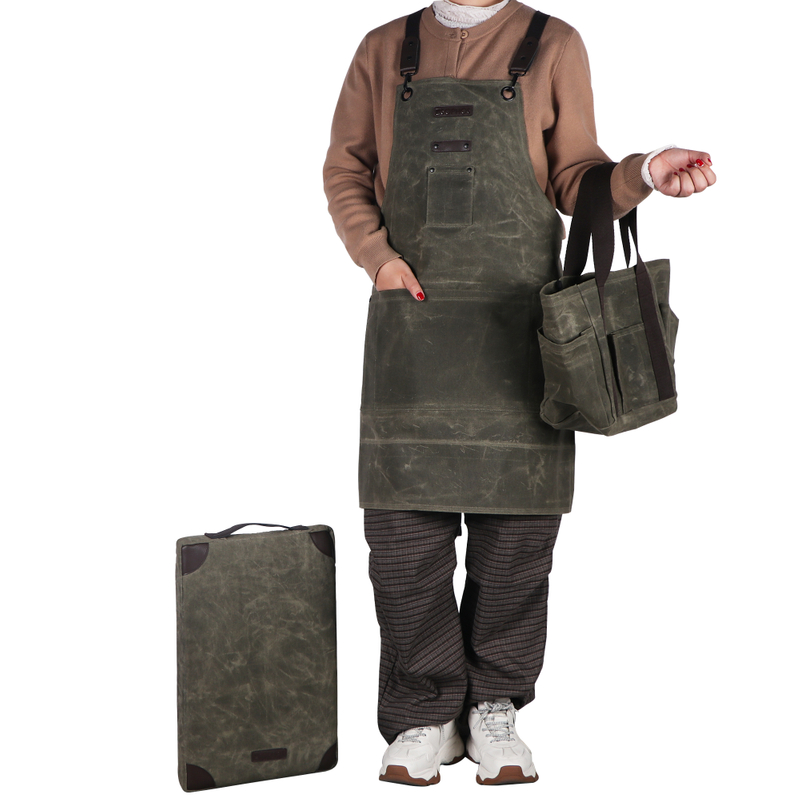 Durable Family Waxed Canvas Tool Set Garden Waxed Canvas Apron, Bag And Mat Set for Working 