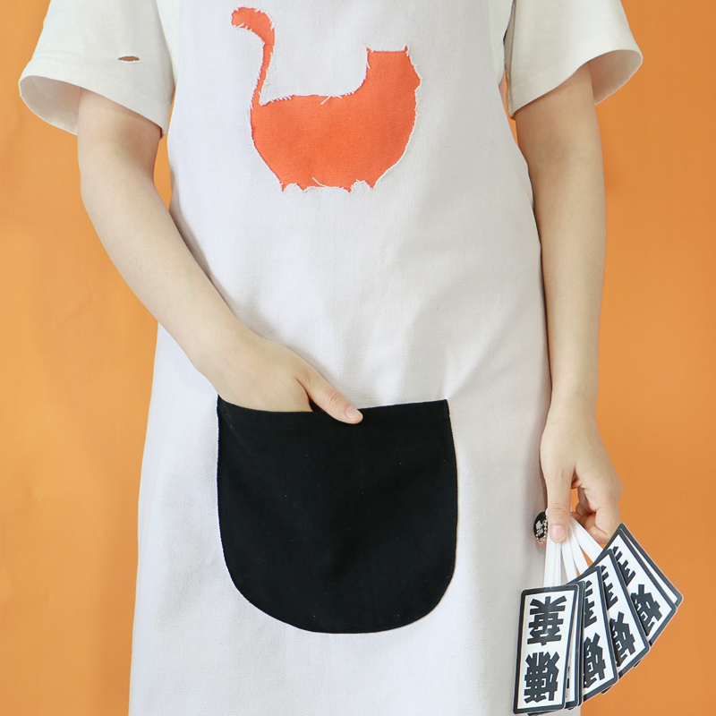 White Polyester Cotton Cat Cartoon Long Cotton Apron Kitchen Cooking Apron for Women And Men