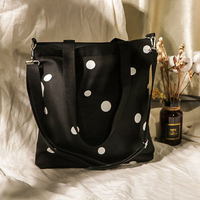 Classic Black Polyester-cotton Shoulder Bag with Long Adjust Webbing Strap