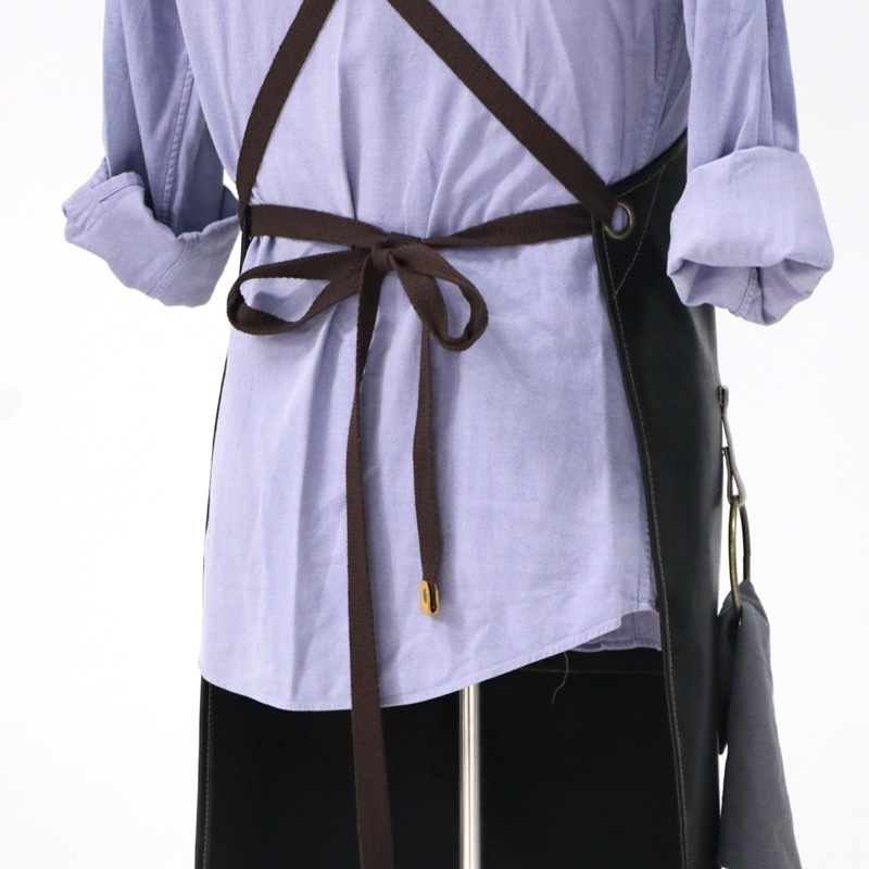 Promotion wholesale soft pu fabric pockets apron with functional pockets