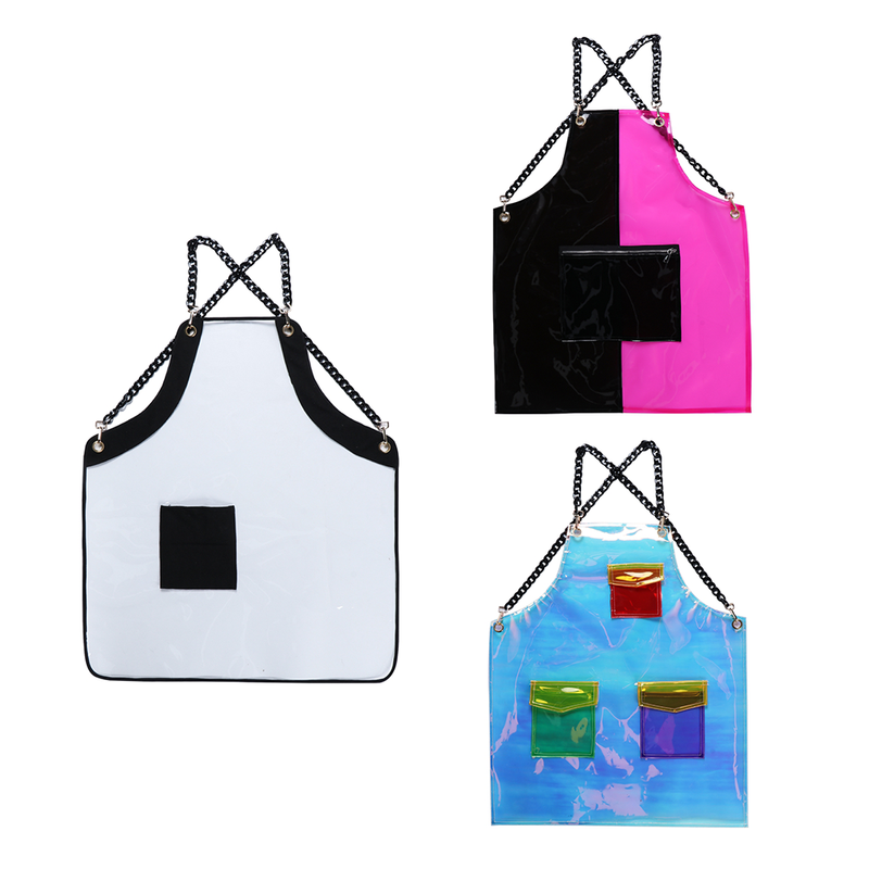 New arrival fashional waterproof transparent plastic clear tpu apron hair stylist salon barber apron with pockets 