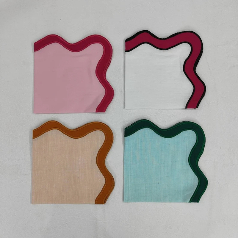Wholesale Table Linens Embroidered Napkins Dyed Color Linen wave scallop cloth napkin cotton table decor