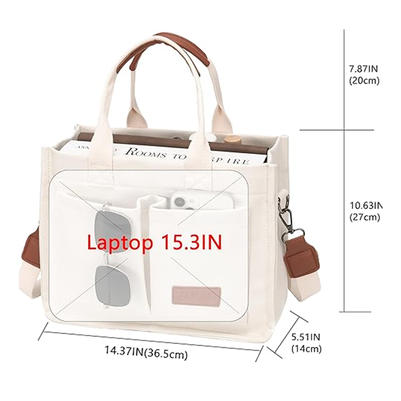 Large Canvas Tote Bag for Women With Pockets Laptop Crossbody Purses Everyday Bag Handbags for Work Beach Gym