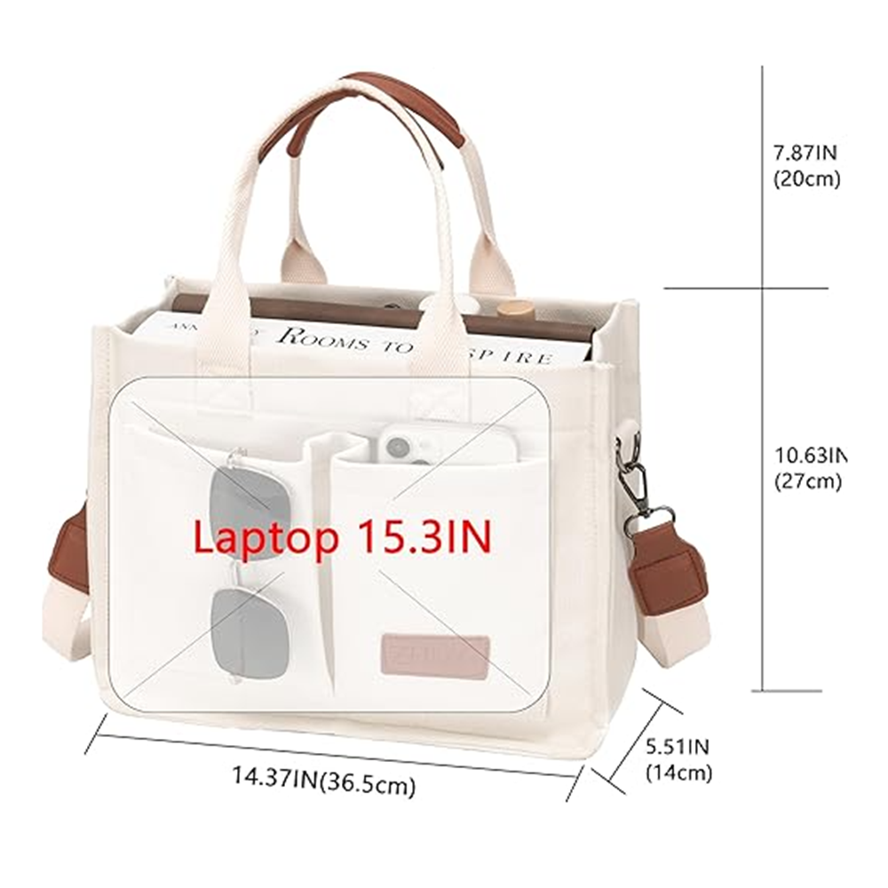 Large Canvas Tote Bag for Women With Pockets Laptop Crossbody Purses Everyday Bag Handbags for Work Beach Gym