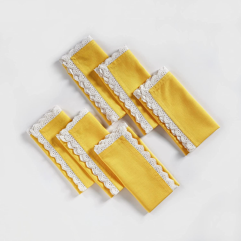 Dinner Napkin Cotton 12 Pack Natural Mitered Corners with Elegant Lace for Everyday Use Napkins are Pre Shrunk and Good Absorbency with Lace