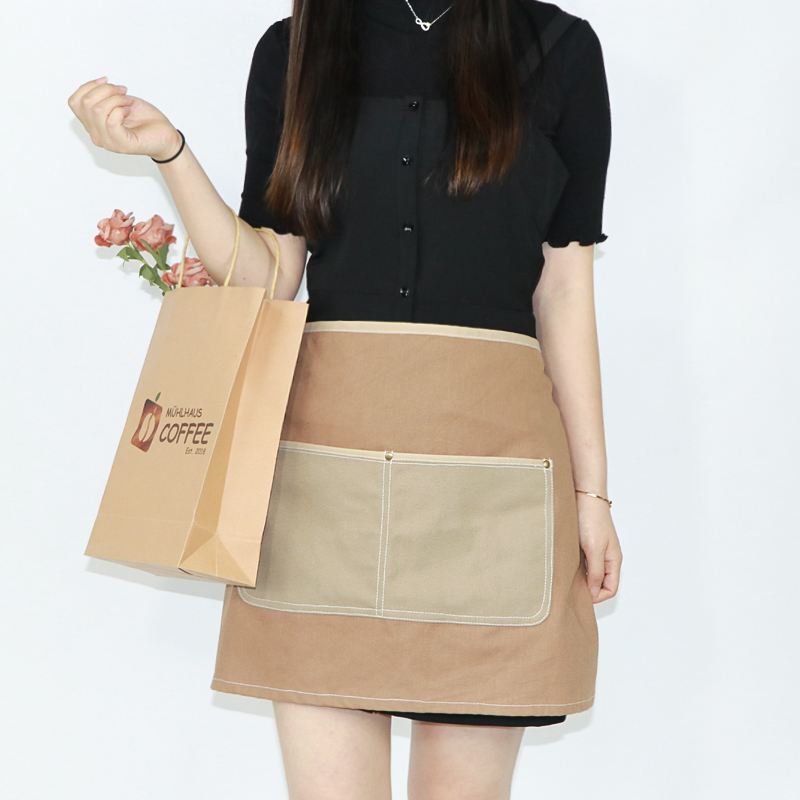 Professional Custom Polyester Cotton Canvas Classic Fashion Khaki Half-length Work Apron