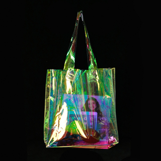 Laser printing dazzle color transparent effect tote shopping shoulder bag fashion pvc bag