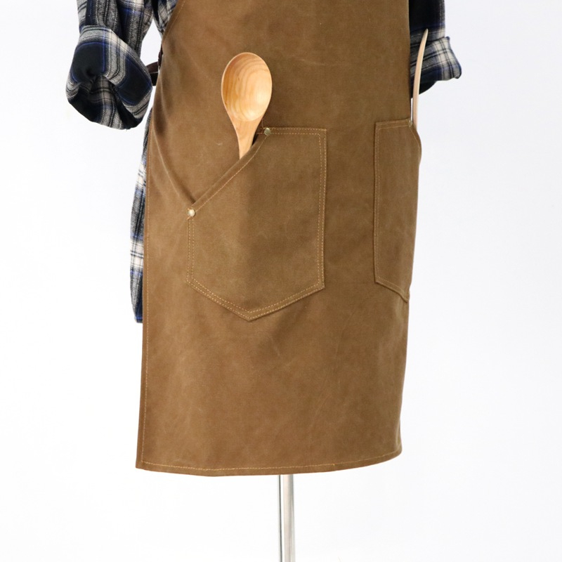 Classic brown foam printed polyester cotton canvas barista apron from China Supplier