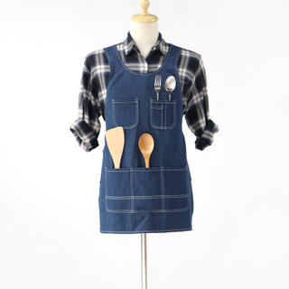 New design vest style denim canvas apron work use mutifunction cotton apron