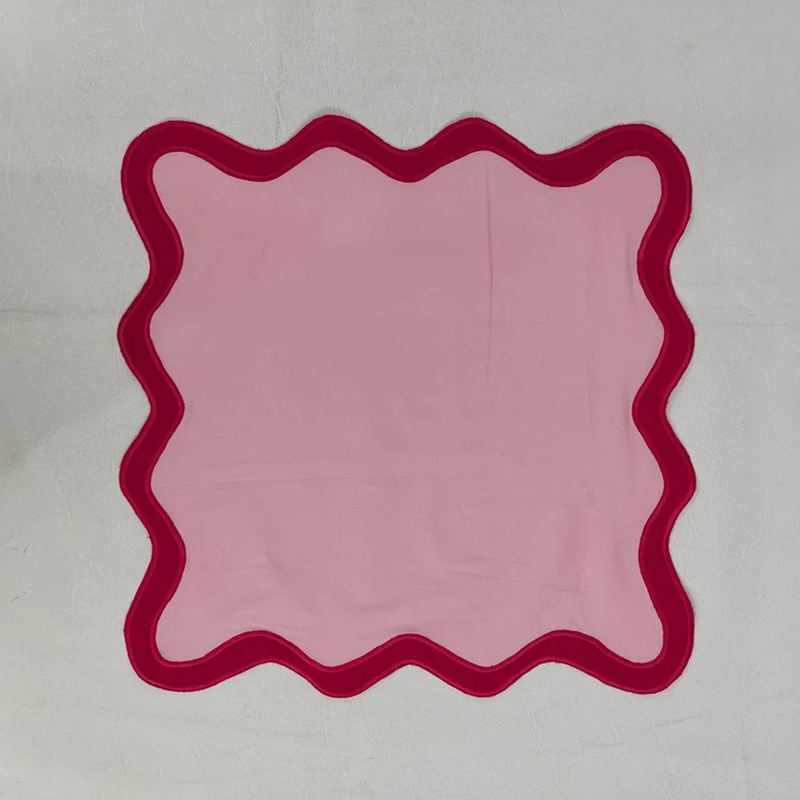 Wholesale Table Linens Embroidered Napkins Dyed Color Linen wave scallop cloth napkin cotton table decor