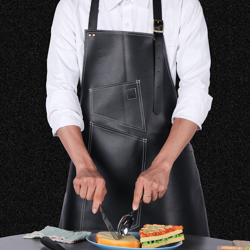 Waterproof High quality Leather Custom Logo Design Apron for outside garden work chef apron for restaurant 