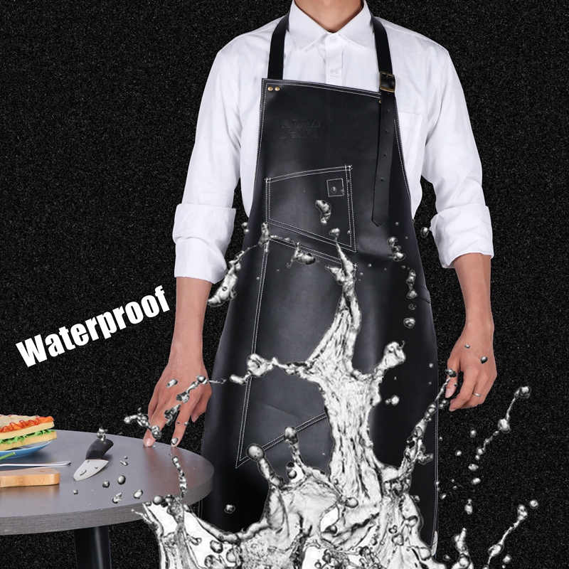 Waterproof High quality Leather Custom Logo Design Apron for outside garden work chef apron for restaurant 