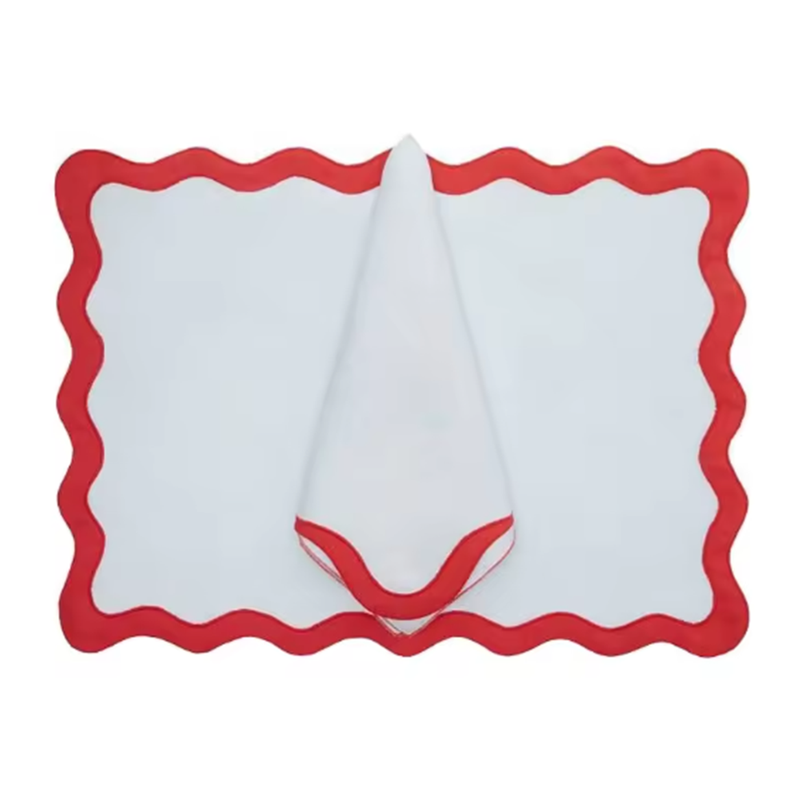 Scalloped Linen Applique Napkin Modern Style Table Decor Exclusively Made Napkin