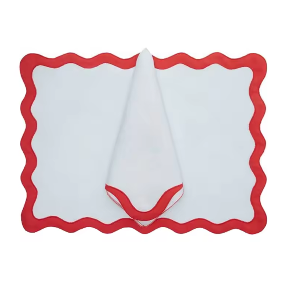 Scalloped Linen Applique Napkin Modern Style Table Decor Exclusively Made Napkin