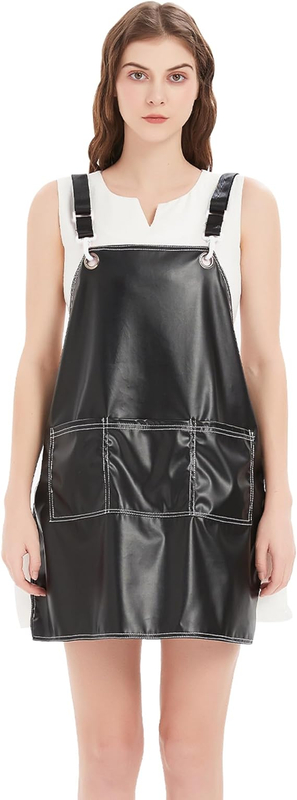  PU Leather Waterproof Aprons Cross-Back Adjustable With Pockets Hair Salon Work Apron for Hair Stylist Super Light