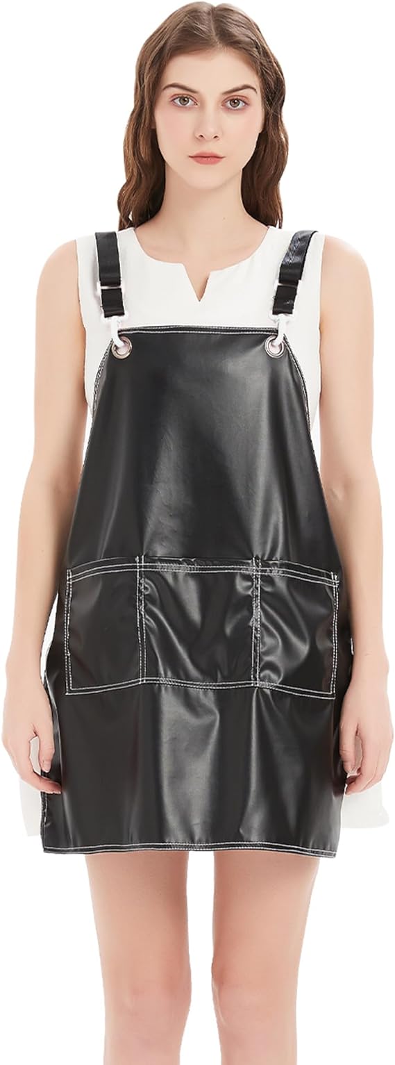  PU Leather Waterproof Aprons Cross-Back Adjustable With Pockets Hair Salon Work Apron for Hair Stylist Super Light