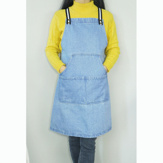 Washable denim canvas apron with large functional pockets for restaurant coffee shop and home kitchen